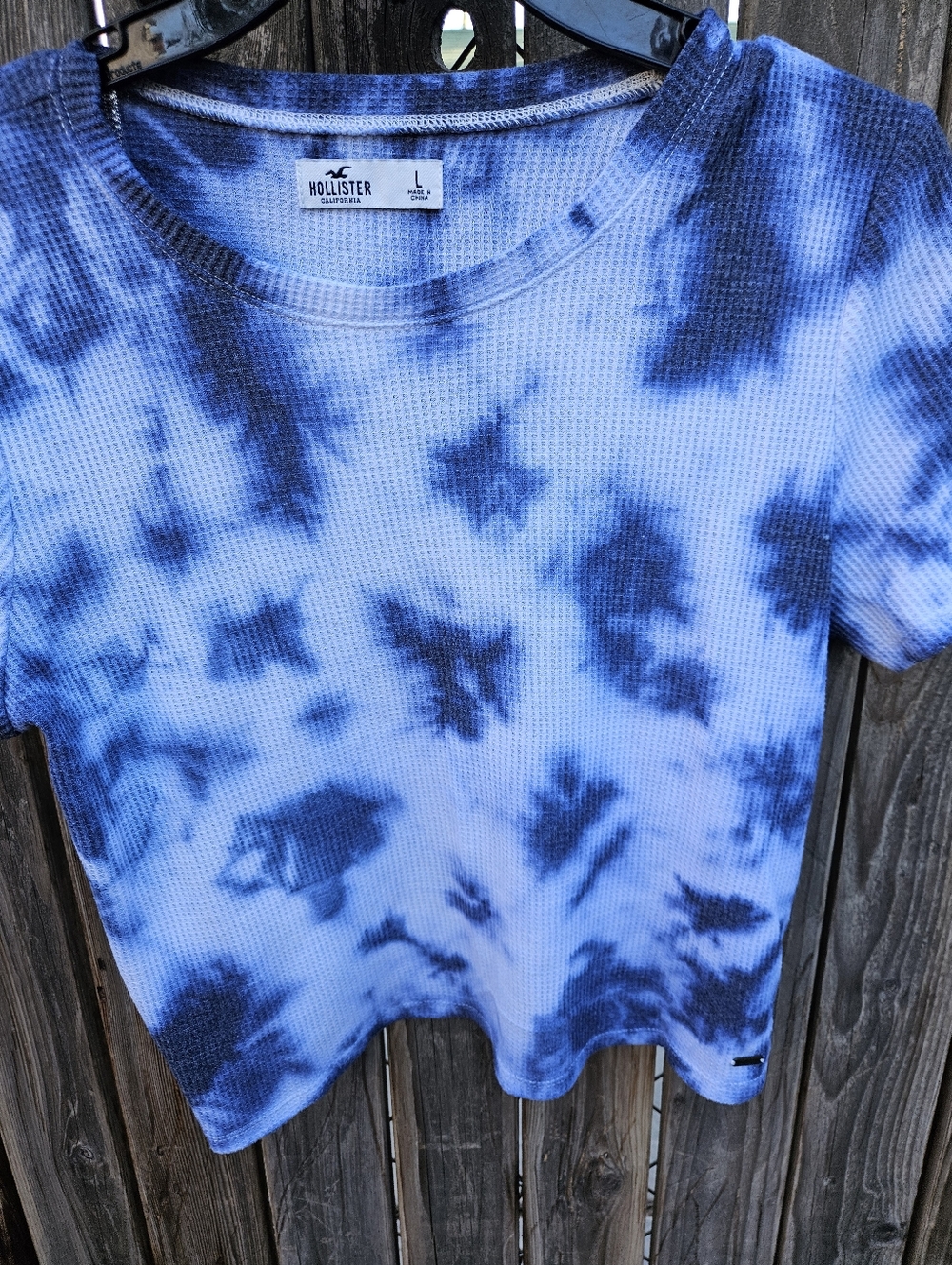 Hollister Blue Tie-Dye Waffle Short Sleeve Tee Size L - Picture 10 of 16